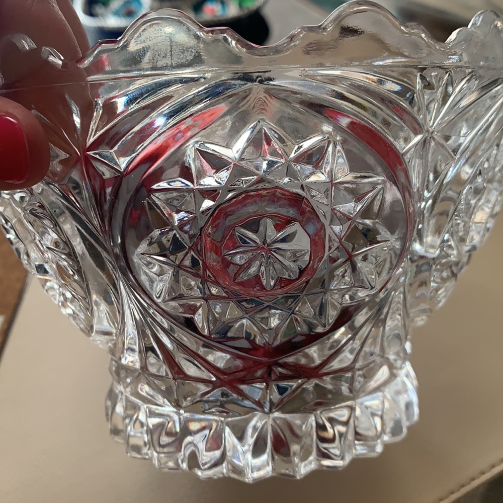 Intricate crystal candy bowl.